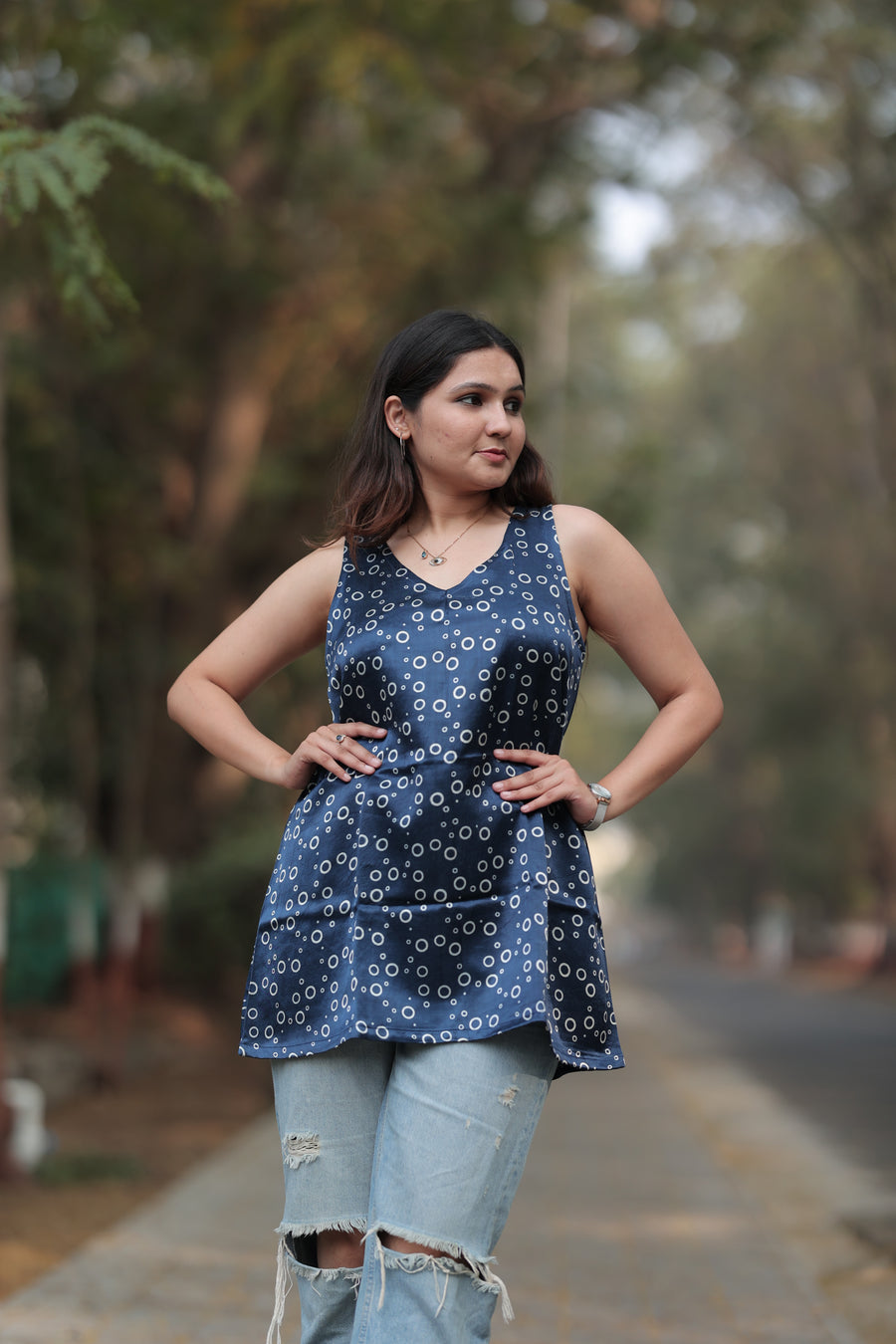 Gajji Silk Dotted Sleeveless Top