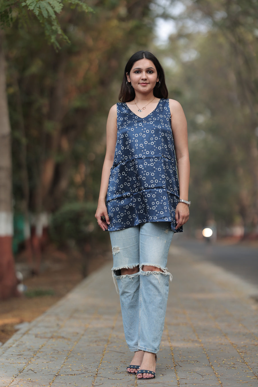 Gajji Silk Dotted Sleeveless Top